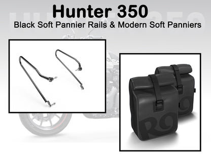 Genuine Royal Enfield Hunter 350 Modern Soft Pannier Bags And Mounting Rails Black