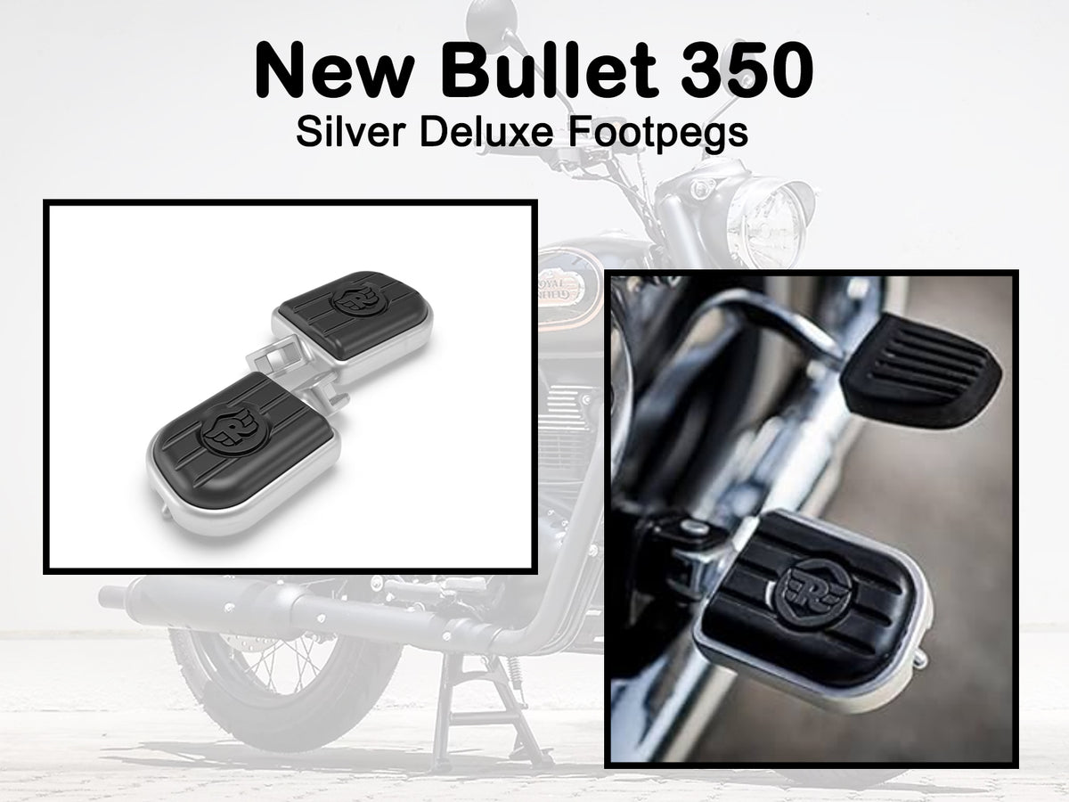 Genuine Royal Enfield New Bullet 350 Rider Deluxe Footpegs Black & Silver KXA00030