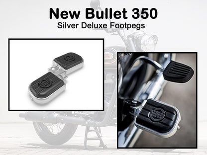 Genuine Royal Enfield New Bullet 350 Rider Deluxe Footpegs Black & Silver KXA00030