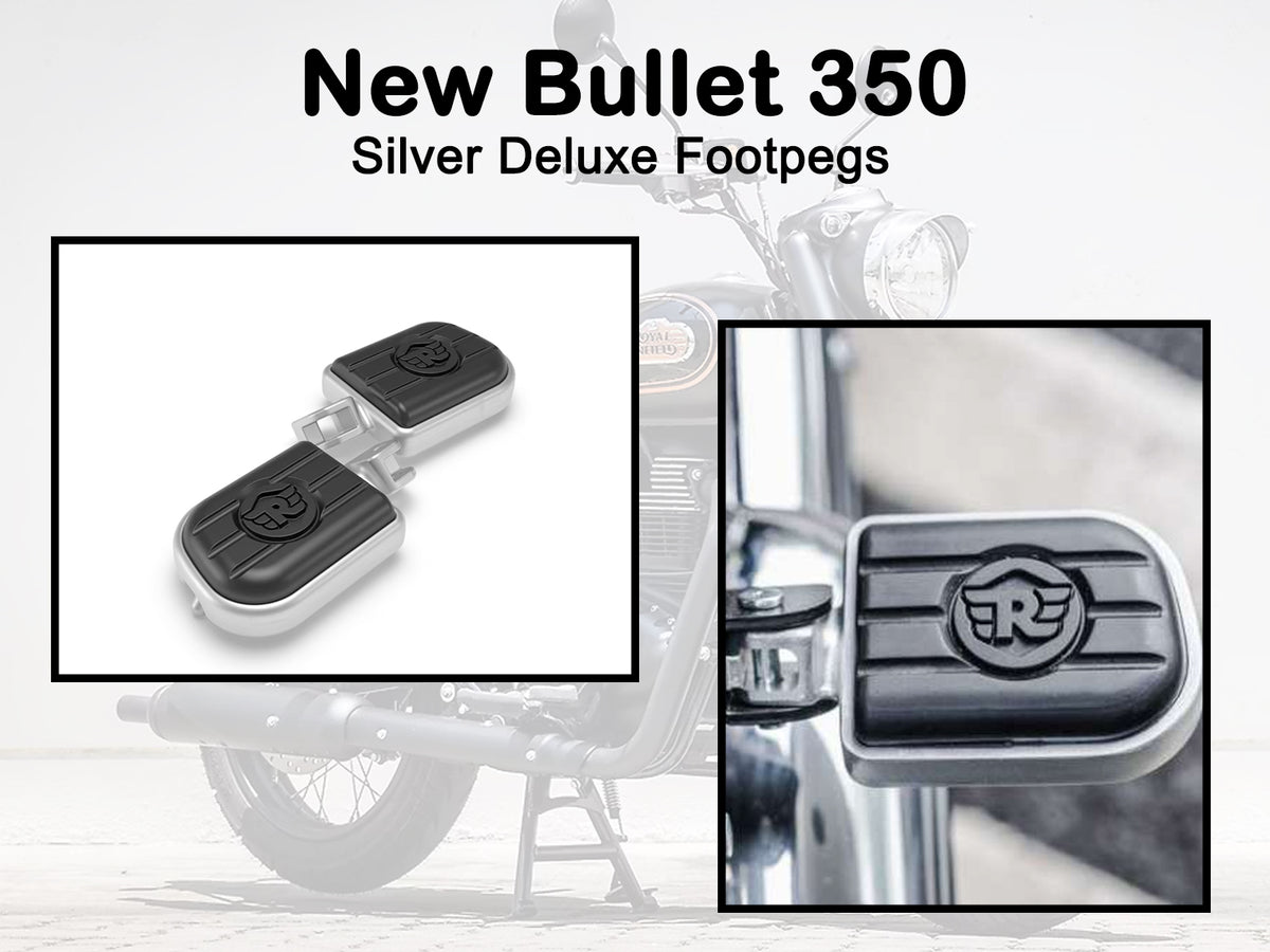 Genuine Royal Enfield New Bullet 350 Pillion Deluxe Footpegs Black & Silver KXA00030