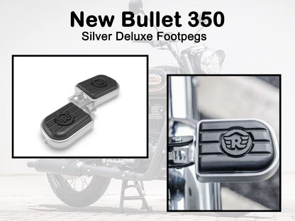 Genuine Royal Enfield New Bullet 350 Pillion Deluxe Footpegs Black & Silver KXA00030