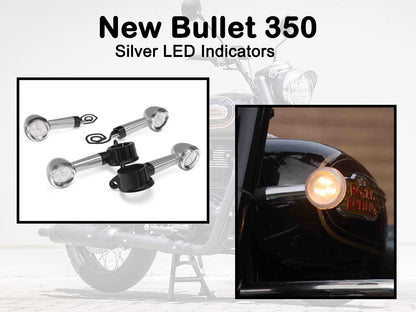 Genuine Royal Enfield New Bullet 350 Front & Rear LED Indicator Kit Silver KXA00078