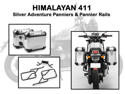 Genuine Royal Enfield Himalayan 411 Pannier Rails And Boxes Pair Silver and Black