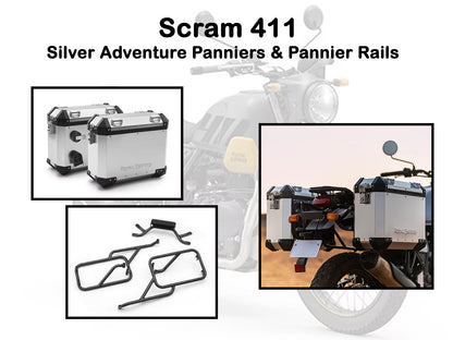Genuine Royal Enfield Scram 411 Pannier Rails And Boxes Pair Silver