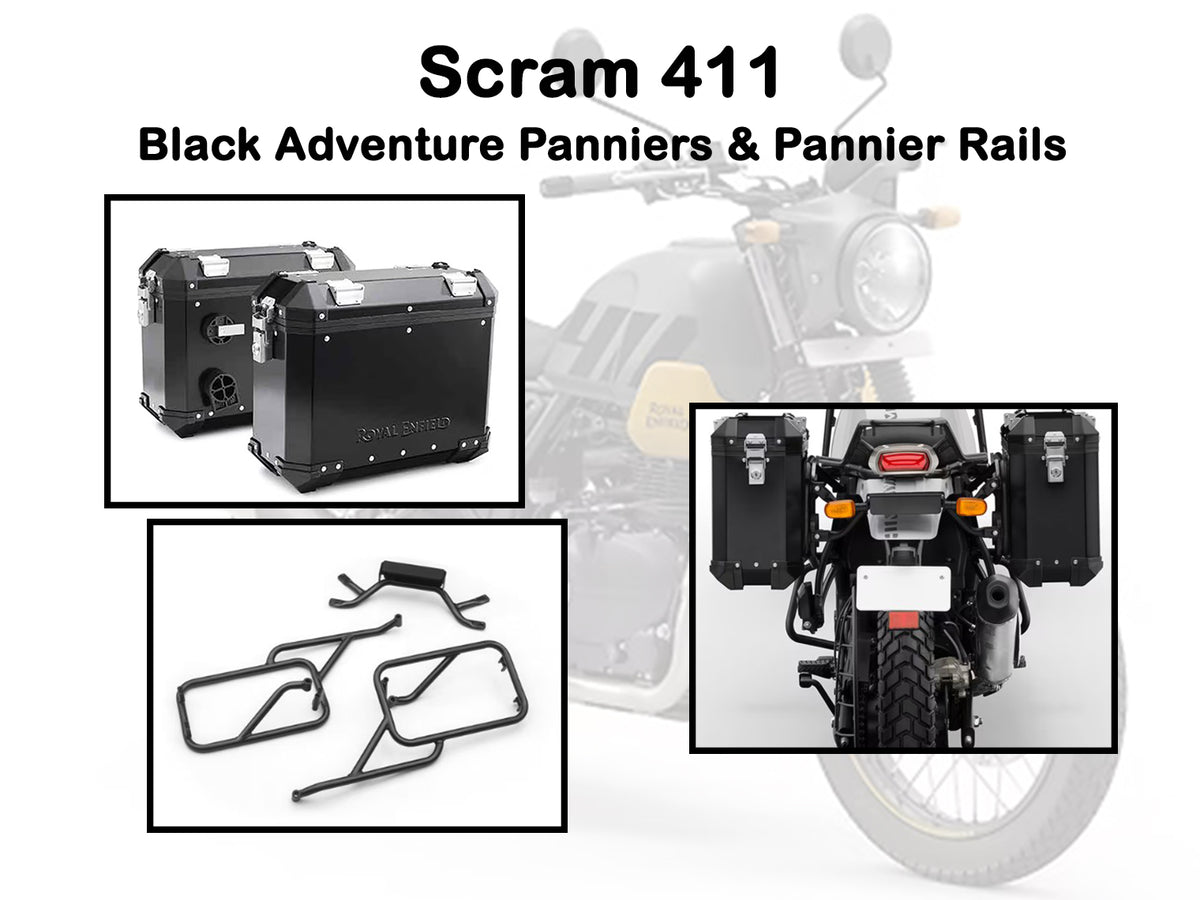 Genuine Royal Enfield Scram 411 Pannier Rails And Boxes Pair Black