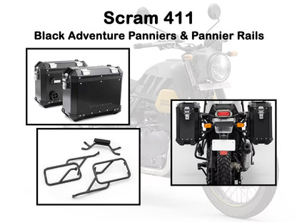 Genuine Royal Enfield Scram 411 Pannier Rails And Boxes Pair Black