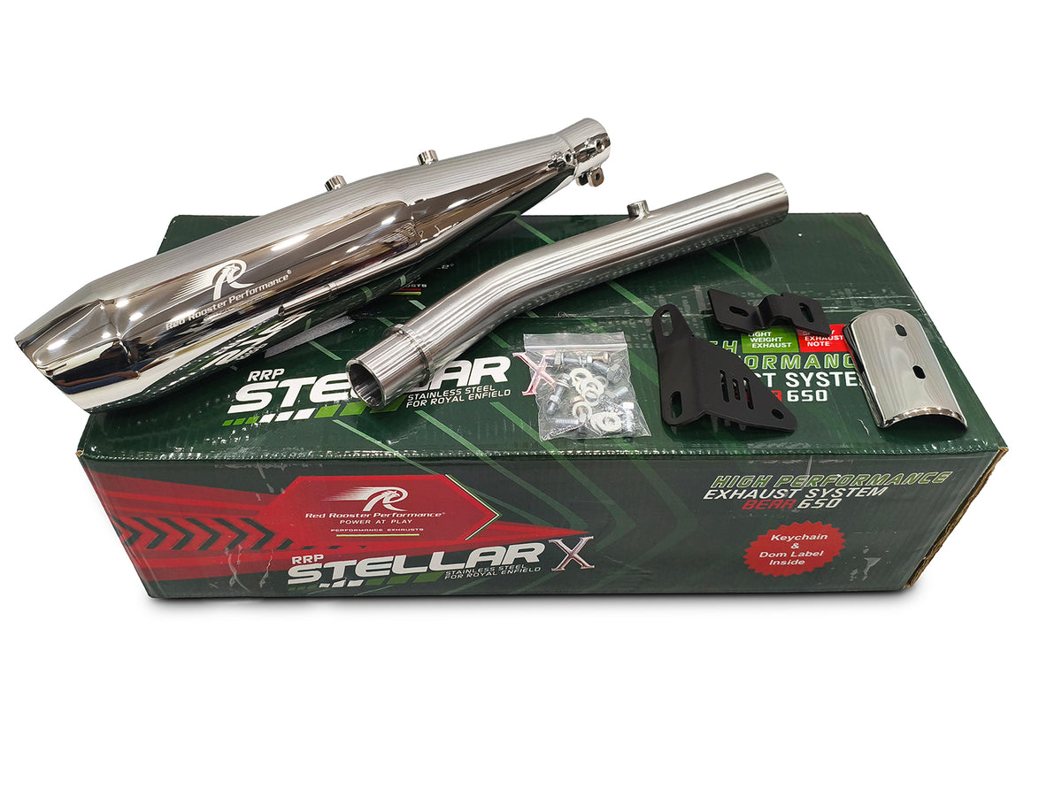 Fit For Royal Enfield Bear 650 Steller X Red Rooster Exhaust Silencer Polished