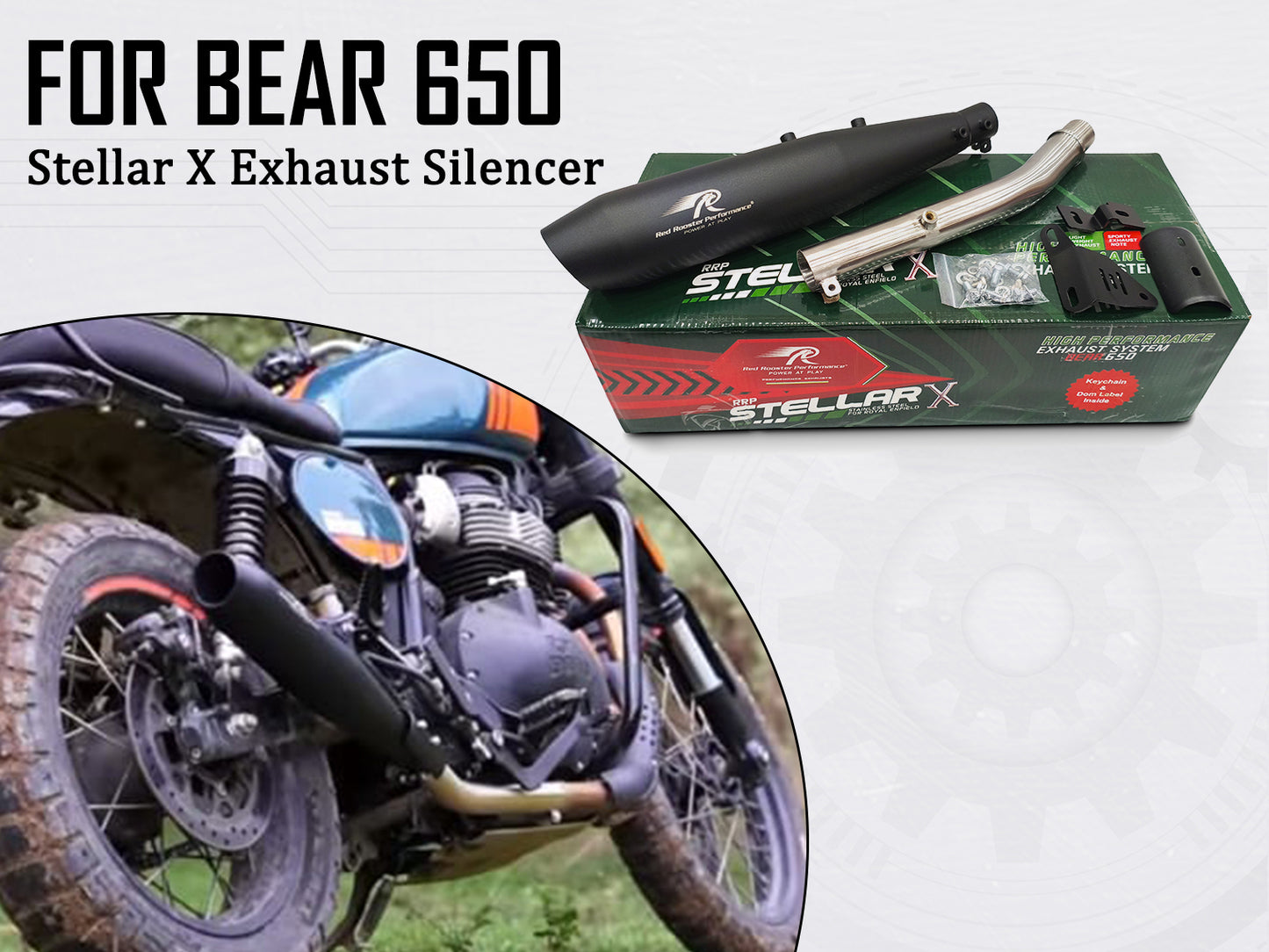 Fit For Royal Enfield Bear 650 Steller X Red Rooster Exhaust Silencer Black