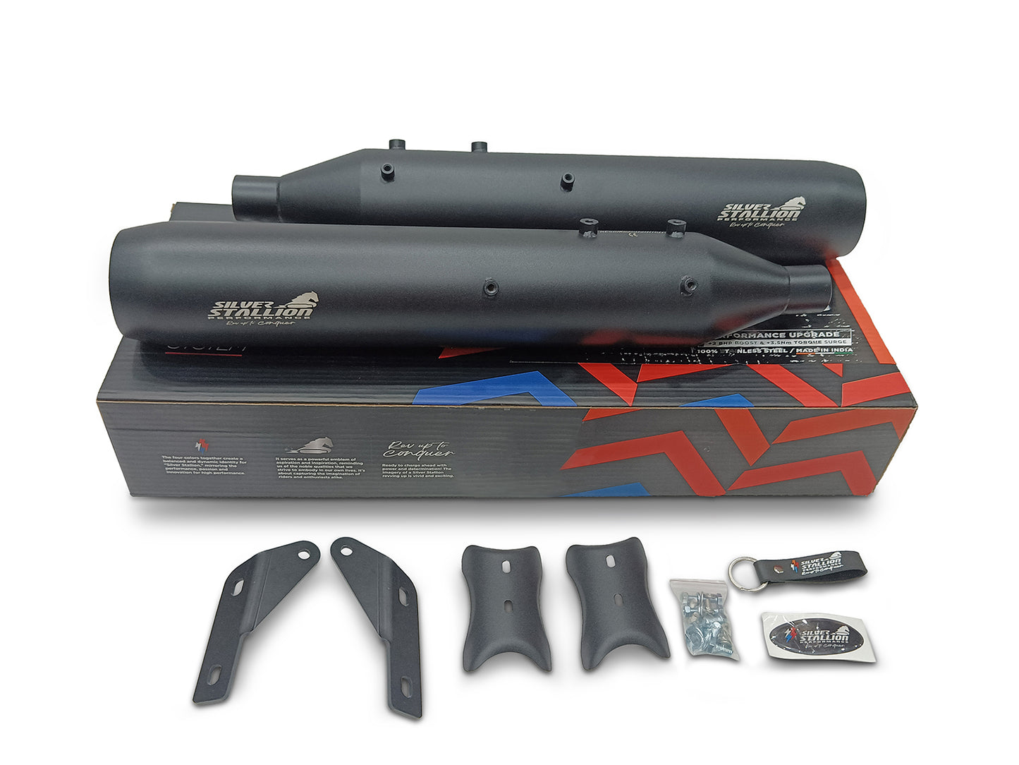 For Royal Enfield Shotgun 650 Silver Stallion Exhaust Silencer Pair, Black