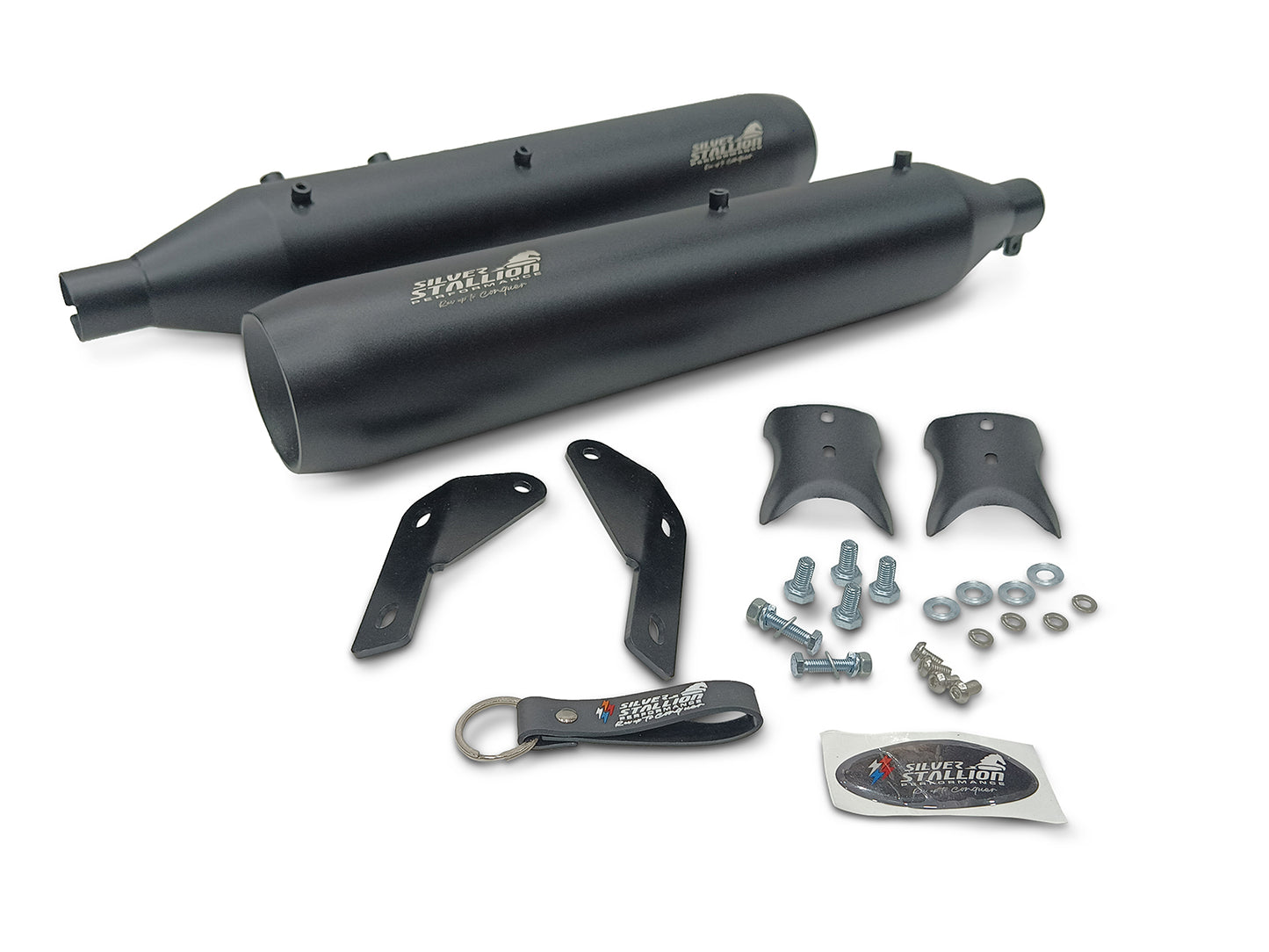 For Royal Enfield Shotgun 650 Silver Stallion Exhaust Silencer Pair, Black