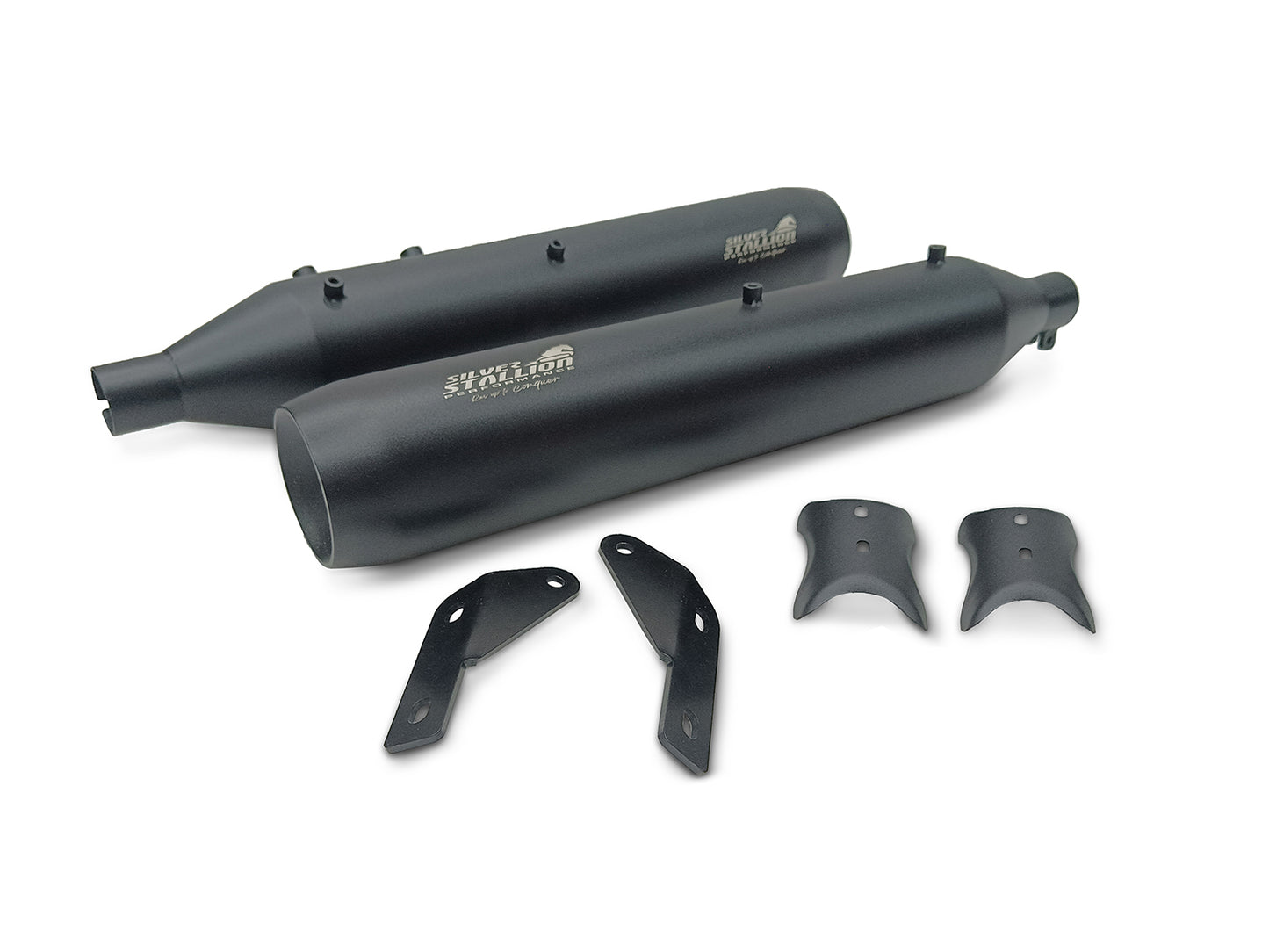 For Royal Enfield Shotgun 650 Silver Stallion Exhaust Silencer Pair, Black