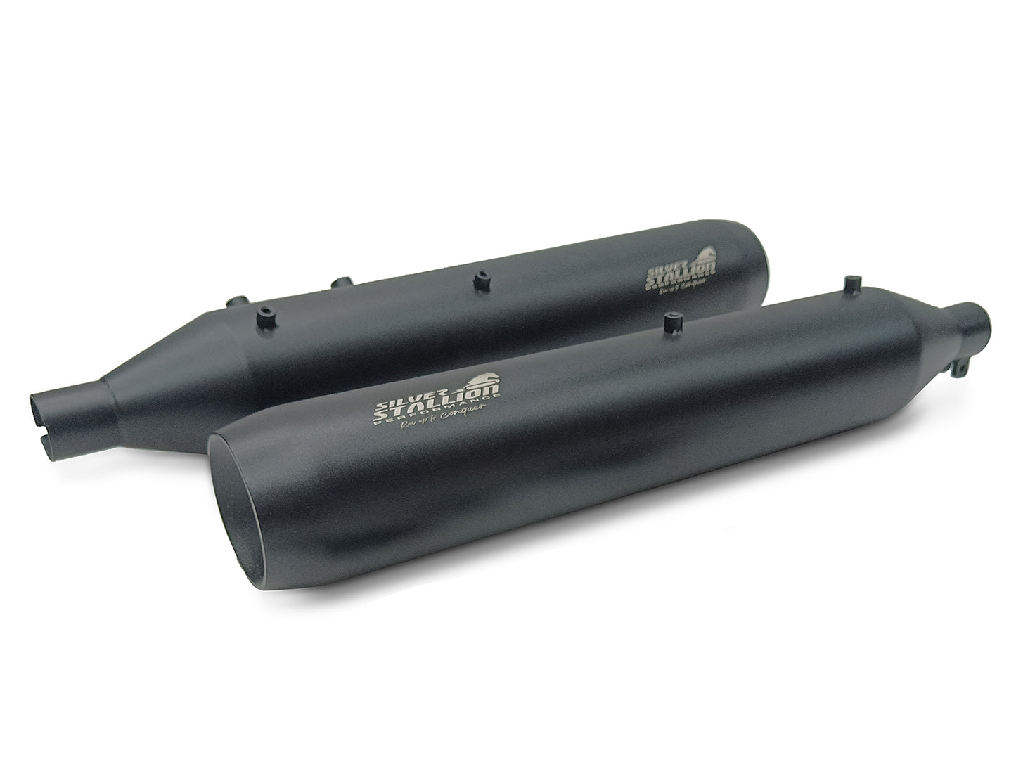 For Royal Enfield Shotgun 650 Silver Stallion Exhaust Silencer Pair, Black