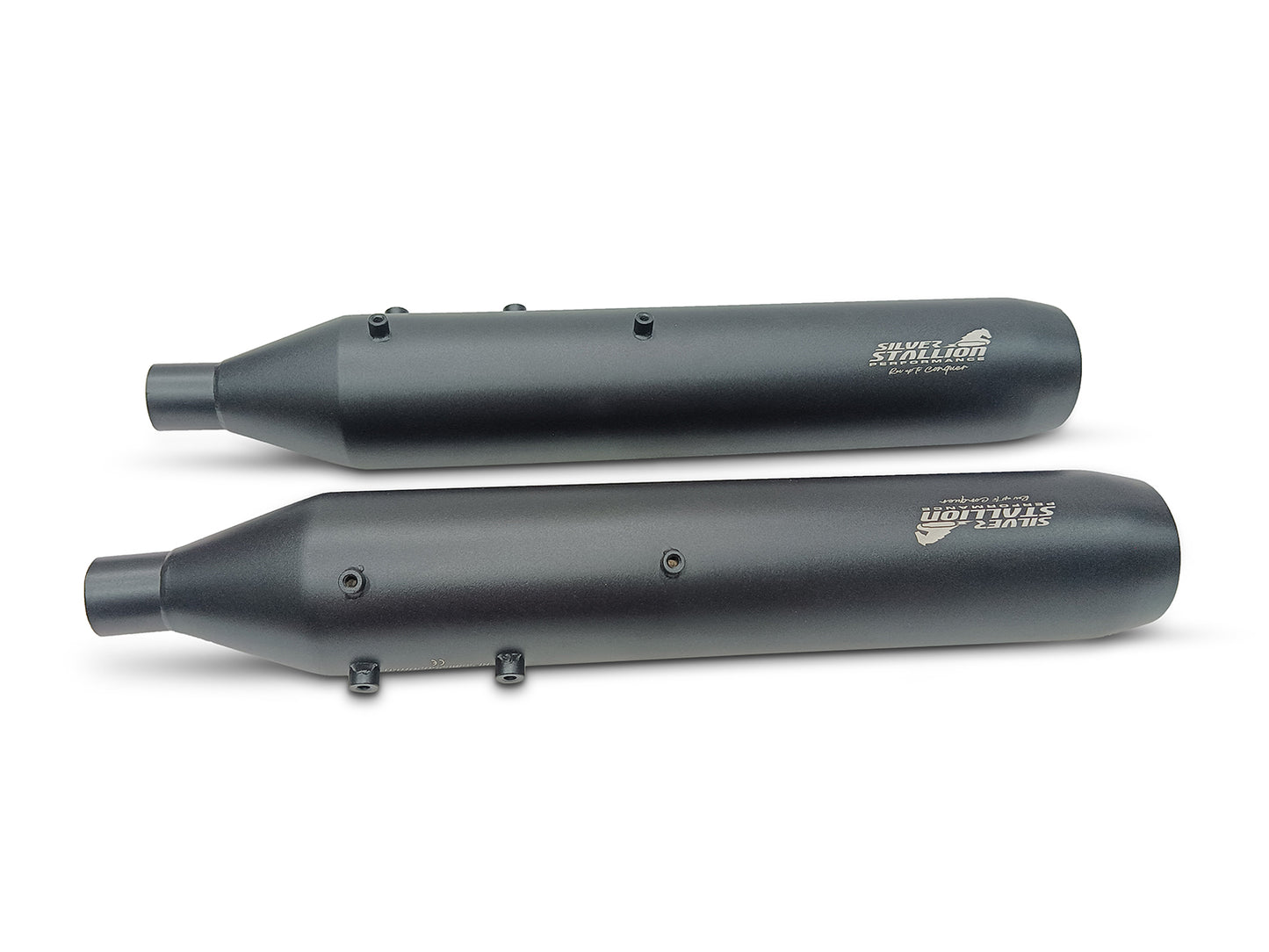 For Royal Enfield Shotgun 650 Silver Stallion Exhaust Silencer Pair, Black