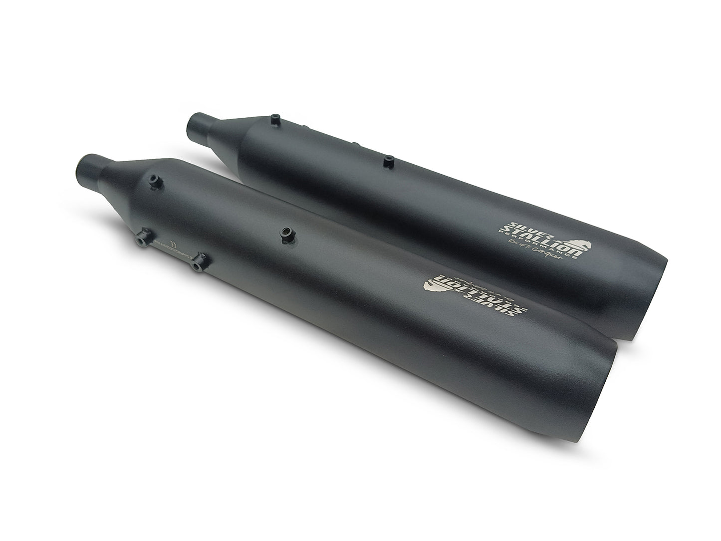 For Royal Enfield Shotgun 650 Silver Stallion Exhaust Silencer Pair, Black
