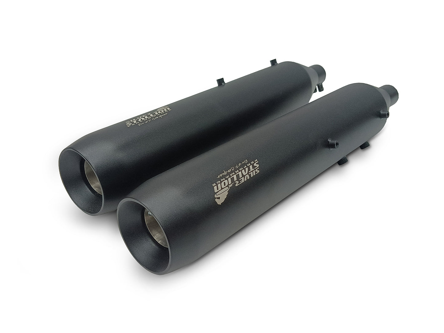 For Royal Enfield Shotgun 650 Silver Stallion Exhaust Silencer Pair, Black