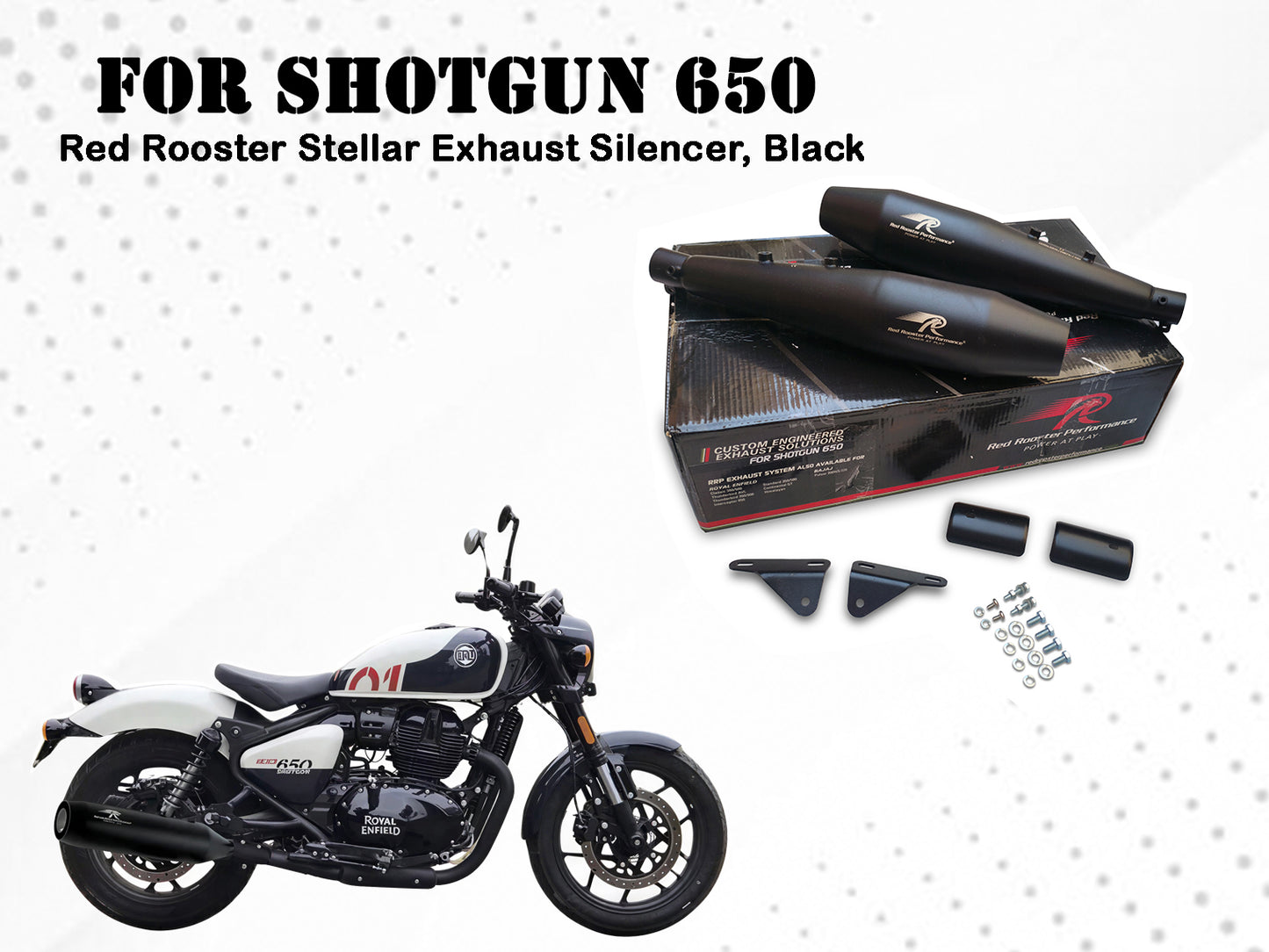 For Royal Enfield Shotgun 650 Red Rooster Steller Exhaust Silencer Black