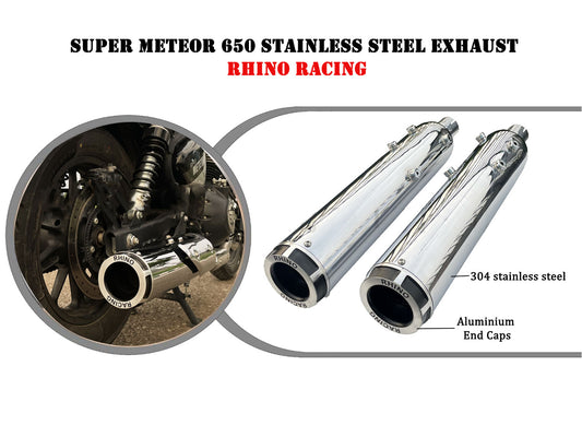 For Royal Enfield Super Meteor 650 Rhino Racing V2 Exhaust Silencer Polished
