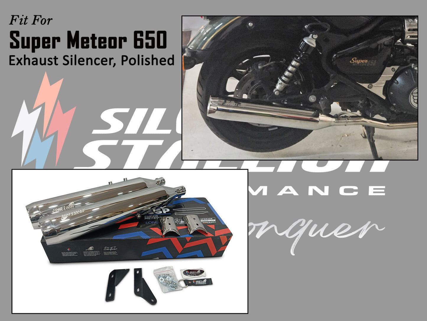 For Royal Enfield Super Meteor 650 Silver Stallion Exhaust Silencer Polished