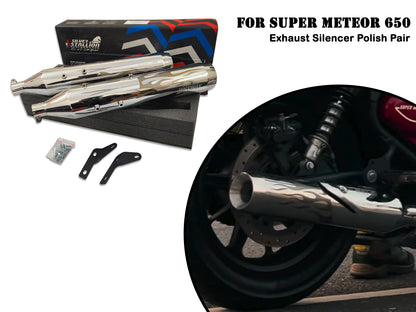 For Royal Enfield Super Meteor 650 Silver Stallion Hotrod Design Exhaust Silencer Polish