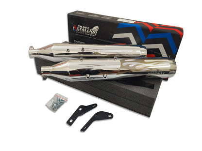 For Royal Enfield Super Meteor 650 Silver Stallion Hotrod Design Exhaust Silencer Polish
