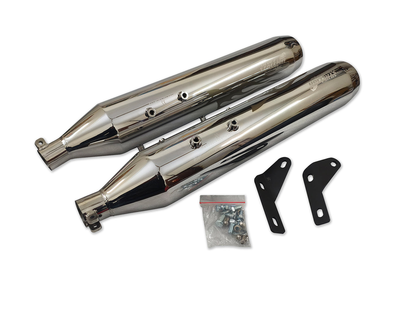 For Royal Enfield Super Meteor 650 Silver Stallion Hotrod Design Exhaust Silencer Polish