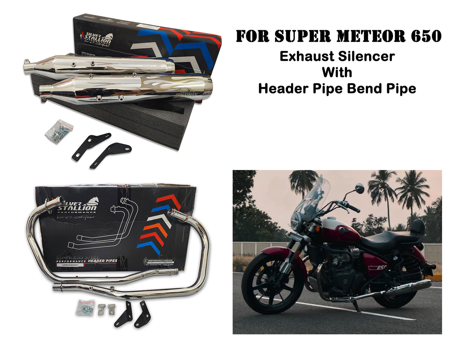 For Royal Enfield Super Meteor 650 Silver Stallion Silencer And Bend Pipe Polish