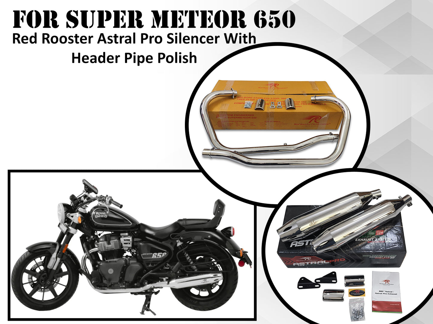 For Royal Enfield Super Meteor 650 R R Astral Pro Silencer & Header Pipe Polish