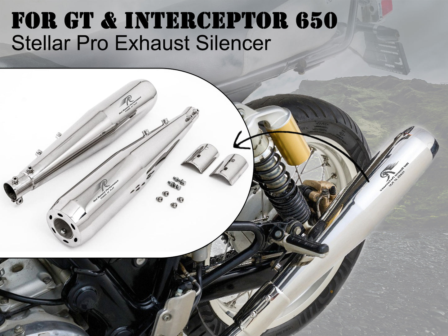 For Royal Enfield GT & Interceptor 650 Steller Pro Exhaust Silencer Pair Polish