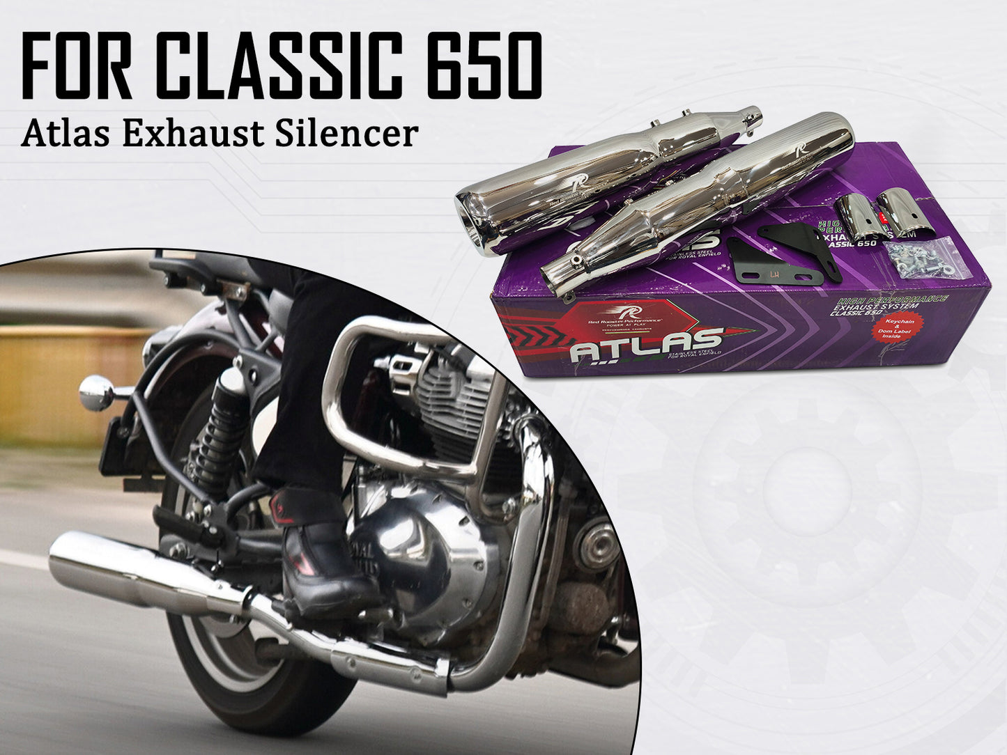 For Royal Enfield Classic 650 Atlas Red Rooster Exhaust Silencer Polished