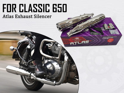 For Royal Enfield Classic 650 Atlas Red Rooster Exhaust Silencer Polished