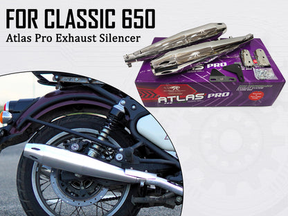 For Royal Enfield Classic 650 Atlas Pro Red Rooster Exhaust Silencer Polished