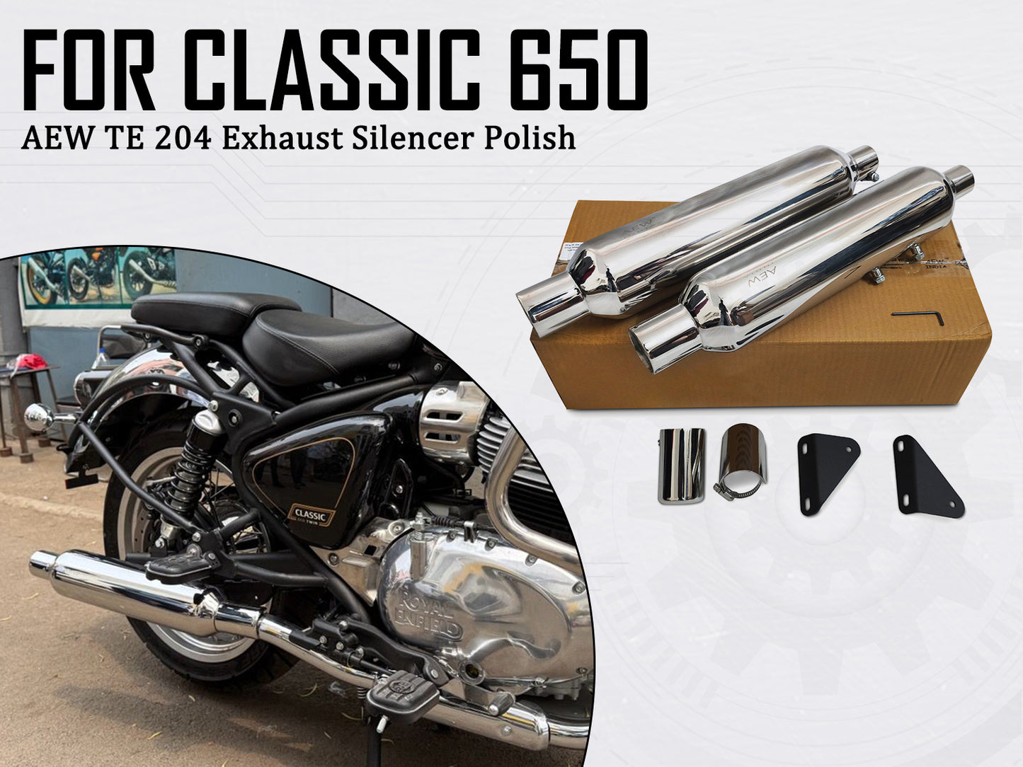 For Royal Enfield Classic 650 SS AEW TE 204 Exhaust Silencer Pair Polish