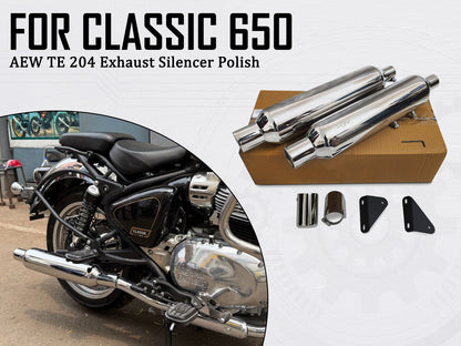 For Royal Enfield Classic 650 SS AEW TE 204 Exhaust Silencer Pair Polish