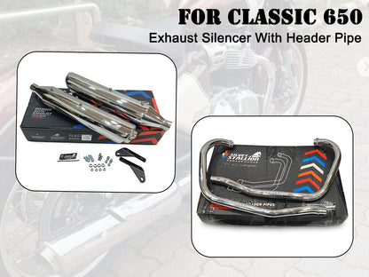 For Royal Enfield Classic 650 Silver Stallion Silencer & Header Pipe Polished