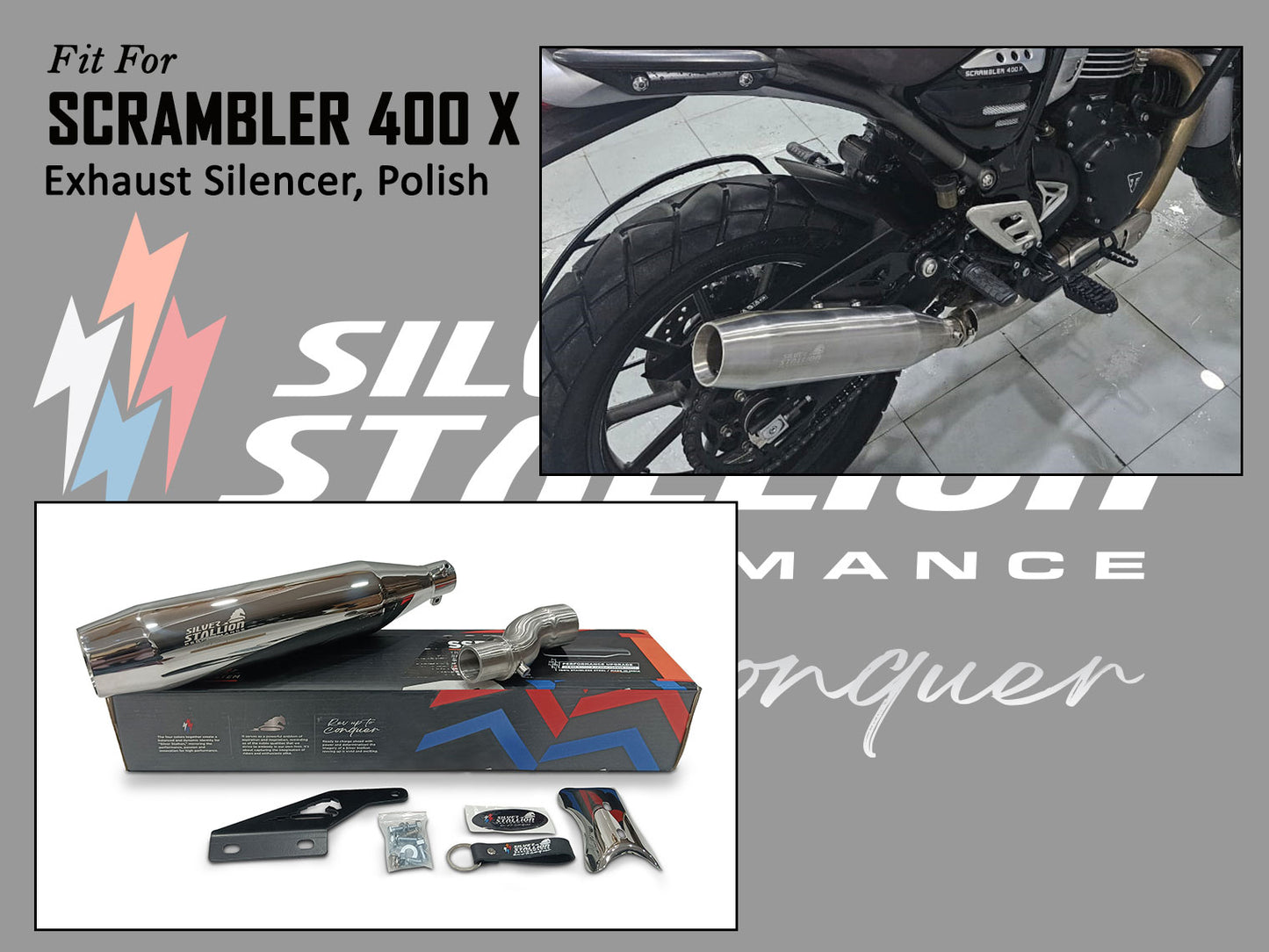 For Triumph Scrambler 400x Silver Stallion Exhaust Silencer Polished