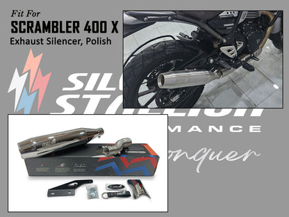 For Triumph Scrambler 400x Silver Stallion Exhaust Silencer Polished