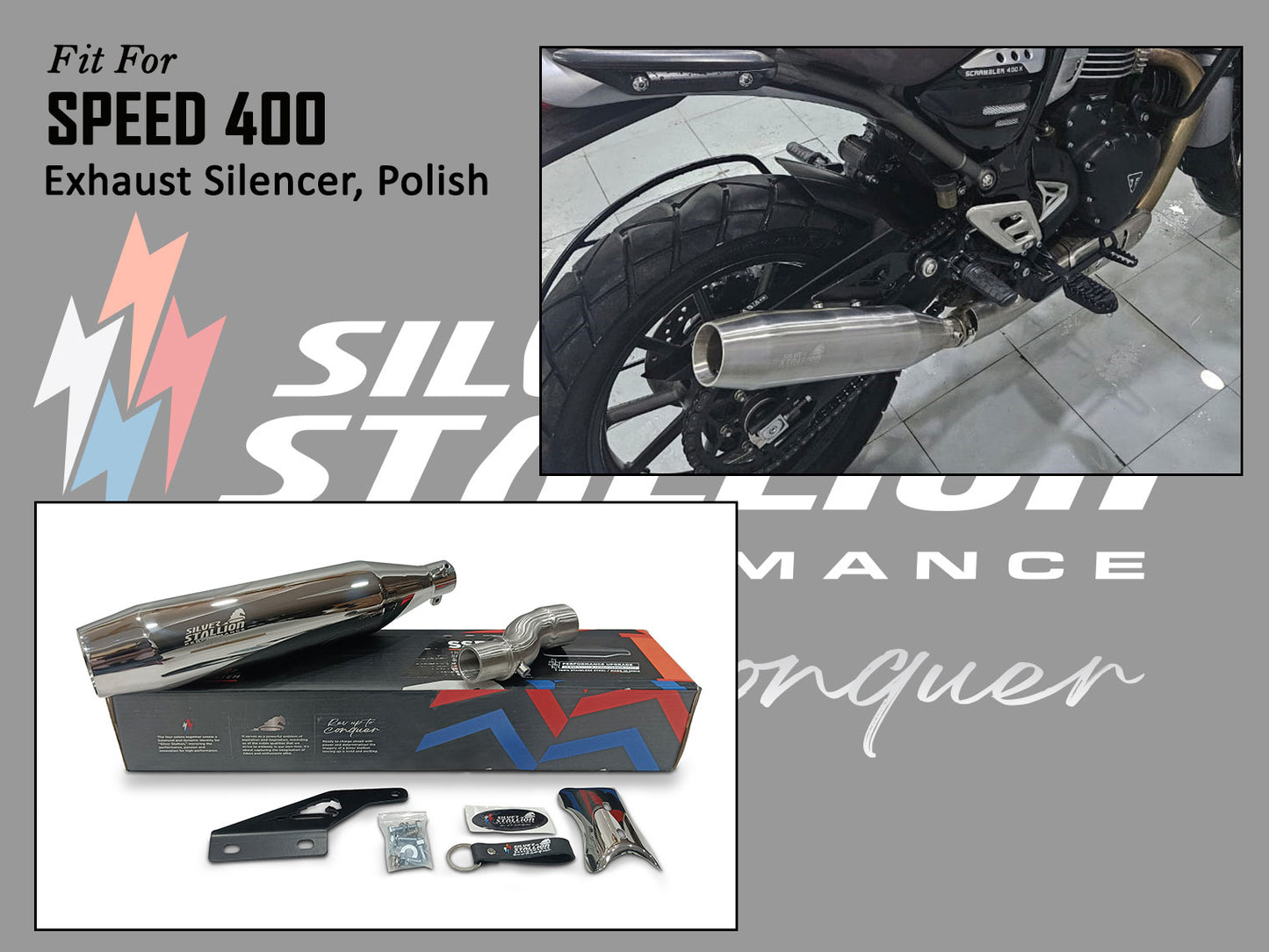 For Triumph Speed 400 Silver Stallion Exhaust Silencer Polished