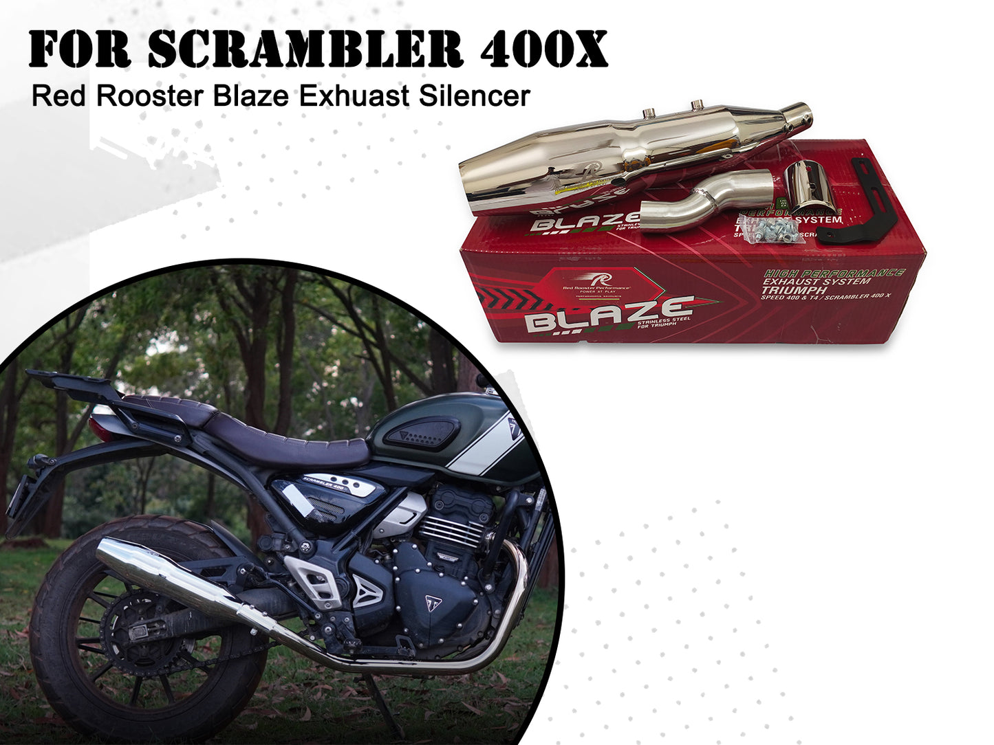 For Triumph Scrambler 400X Red Rooster Blaze Exhaust Silencer Polish