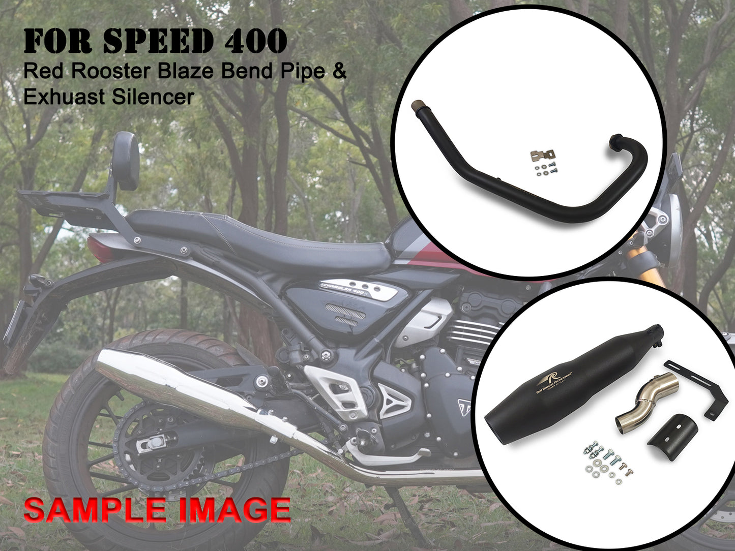 For Triumph Speed 400 Red Rooster Blaze Header Pipe With Silencer Black