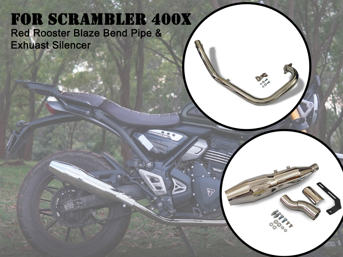 For Triumph Scrambler 400X Red Rooster Blaze Header Pipe With Silencer Polish
