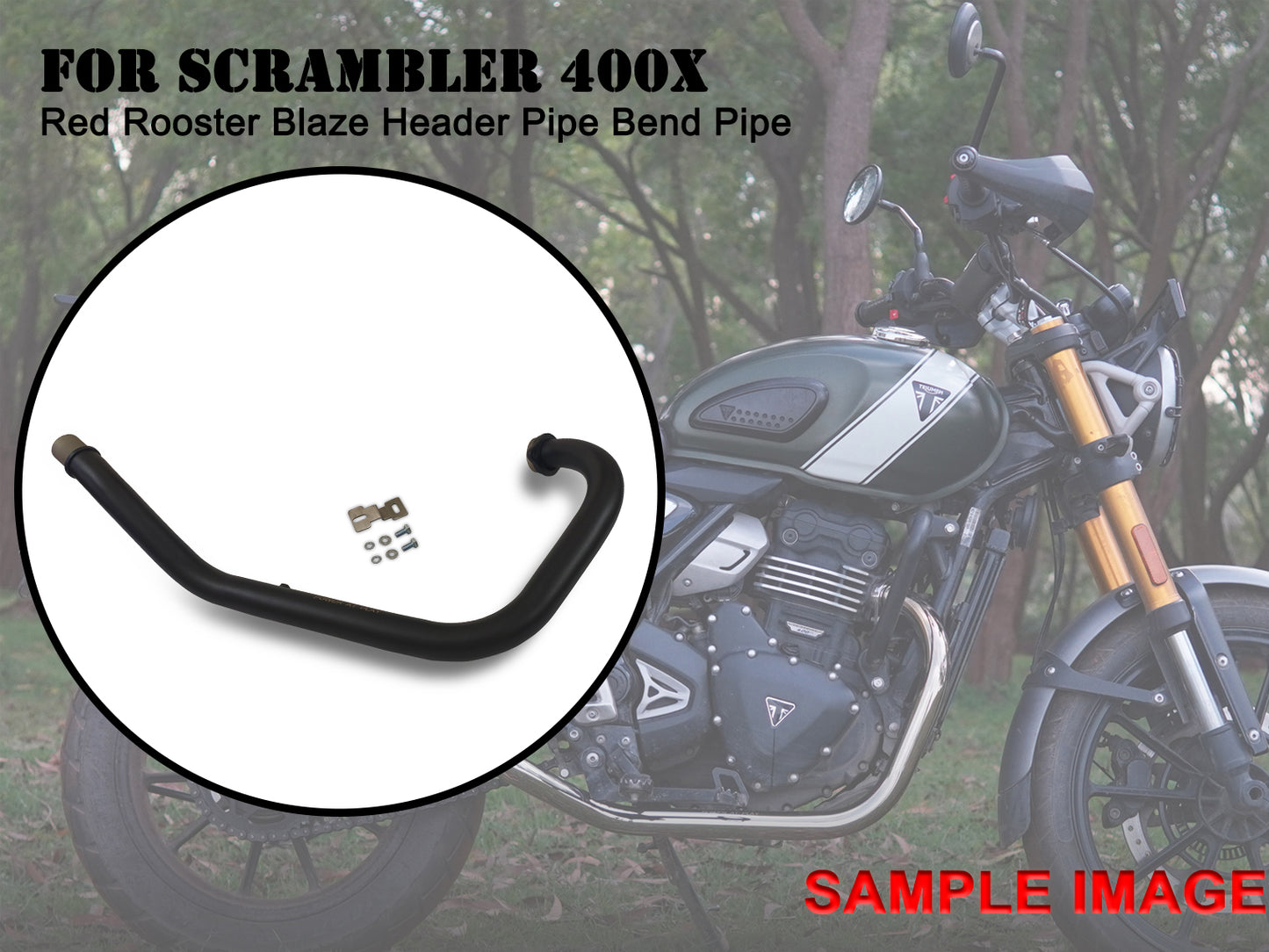 For Triumph Scrambler 400X Red Rooster Blaze Header Pipe Bend Pipe Black