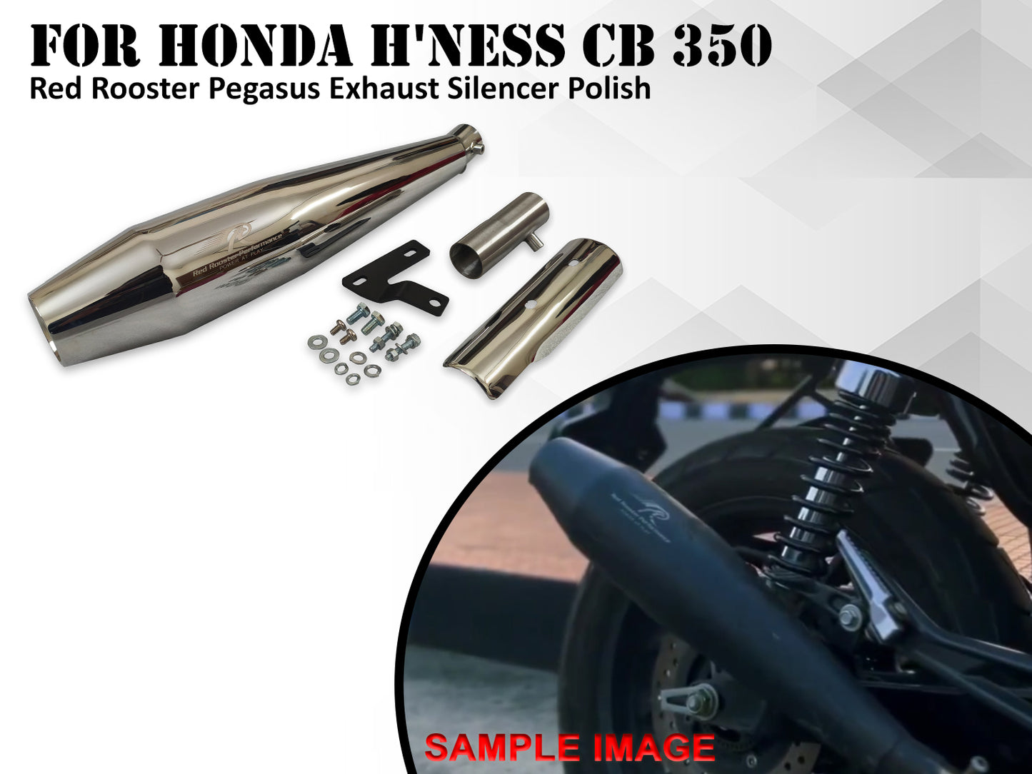 For Honda H'ness CB 350 Red Rooster Pegasus Exhaust Silencer Polish