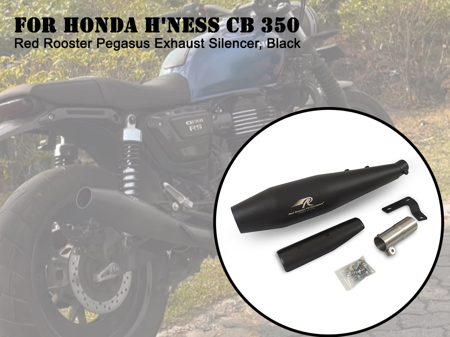 For Honda H'ness CB 350 Red Rooster Pegasus Exhaust Silencer, Black