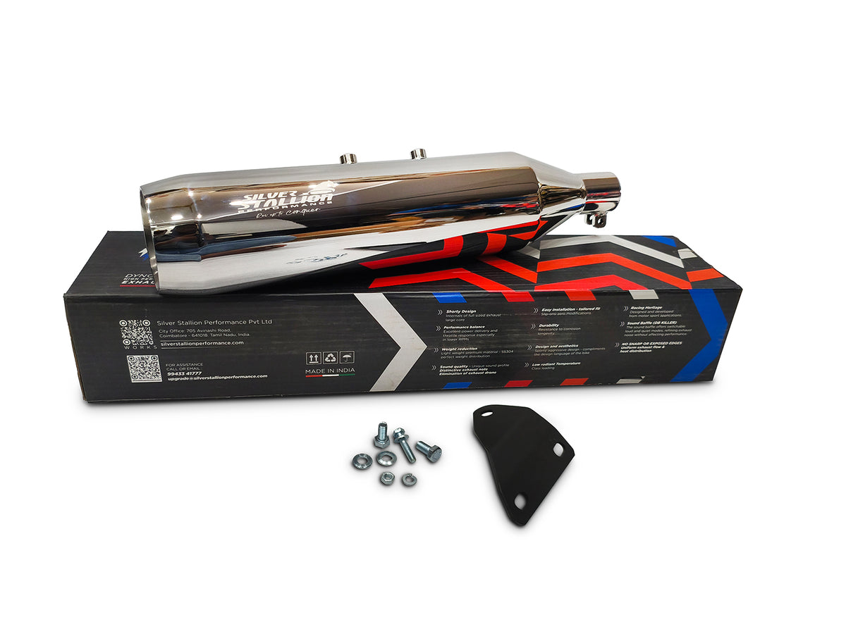 For Royal Enfield Himalayan 411 Silver Stallion SS Exhaust Silencer Silver