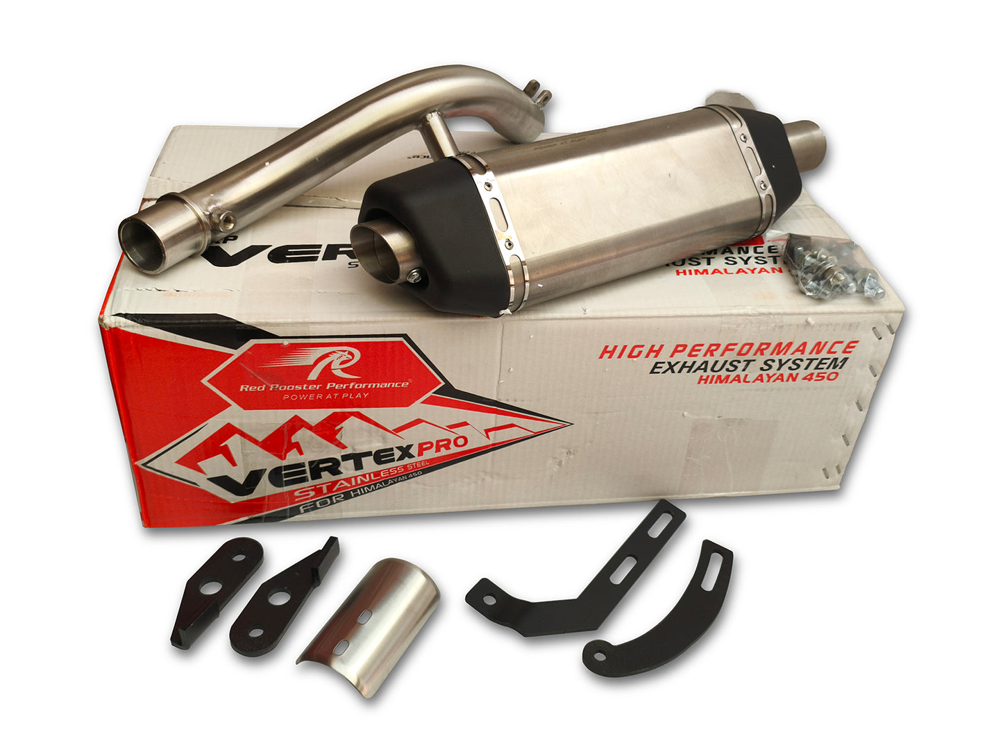 For Royal Enfield Himalayan 450 Vertex Pro Red Rooster Exhaust Silencer With Bend Pipe