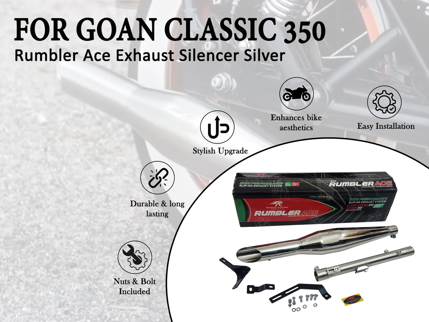 For Royal Enfield Goan Classic 350 Red Rooster Rumler ACE S S Exhaust Silencer Polish