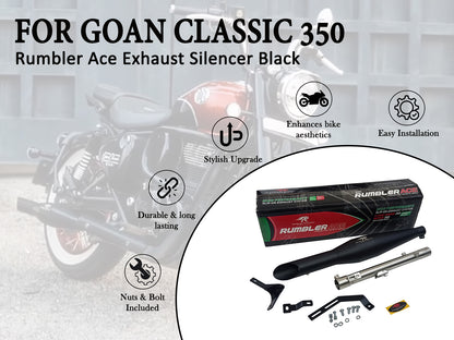 For Royal Enfield Goan Classic 350 Red Rooster Rumler ACE S S Exhaust Silencer Black
