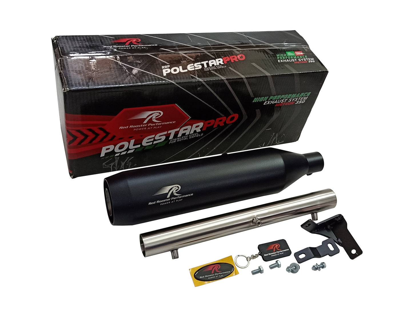For Royal Enfield Goan Classic 350 Red Rooster Polestar Pro Exhaust Silencer & Pipe Black