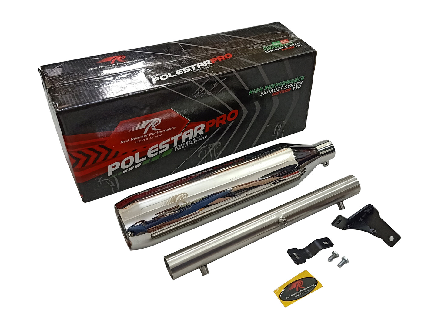 For Royal Enfield New Bullet 350 Red Rooster Polestar Pro Exhaust Silencer & Pipe Polish