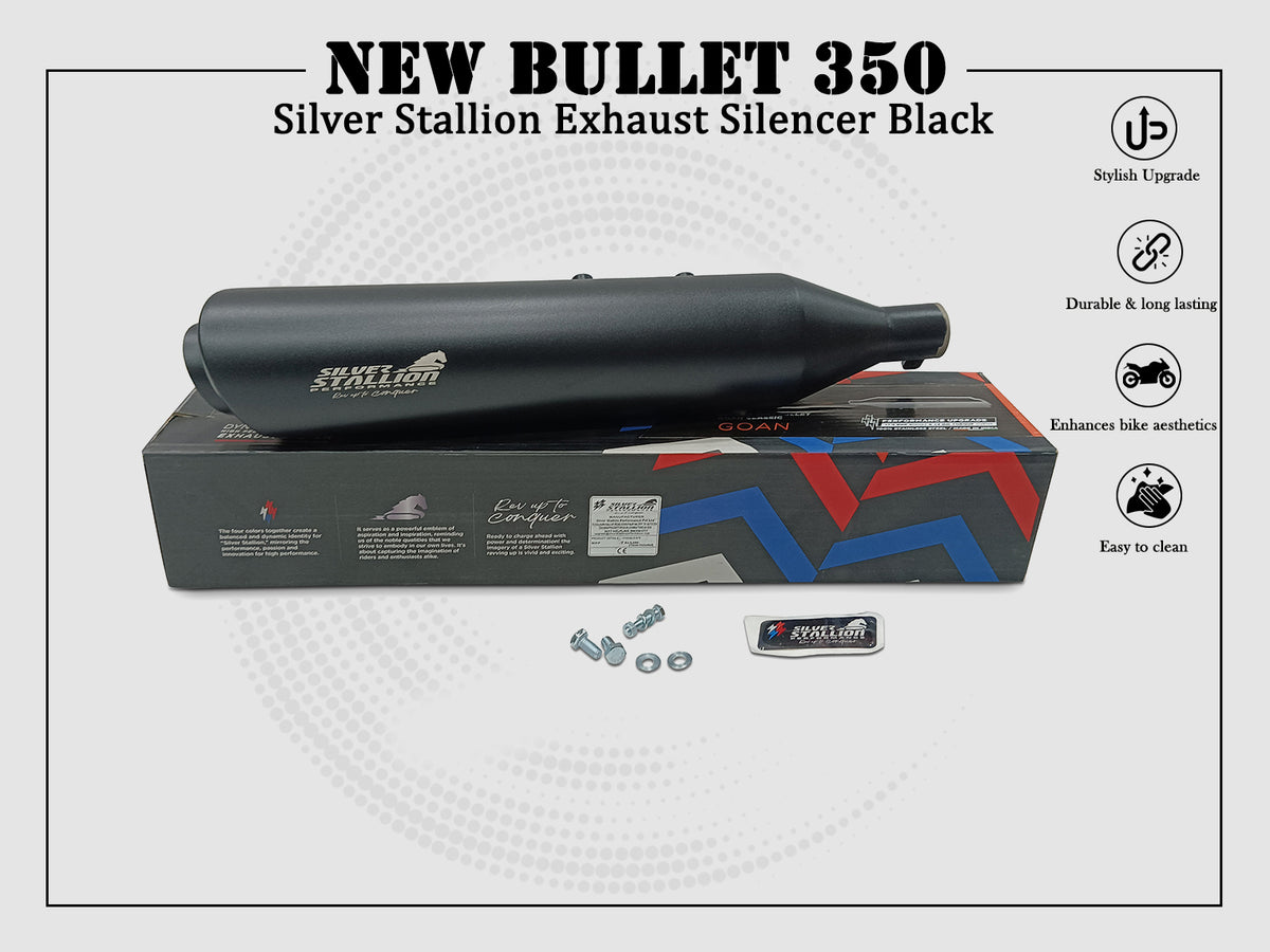 For Royal Enfield New Bullet 350 Silver Stallion Exhaust Silencer, Black